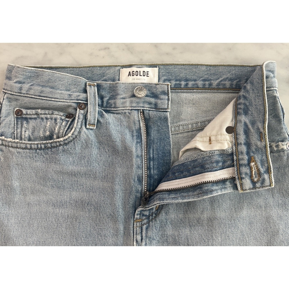 AGOLDE Denim Maxi Skirt Light Wash Raw Hem Back Slit High Rise Size 24 NWOT - Picture 10 of 10